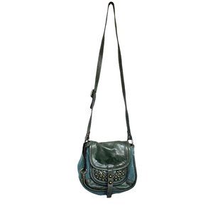 Teal Fossil Leather and Suede Crossbody Bag